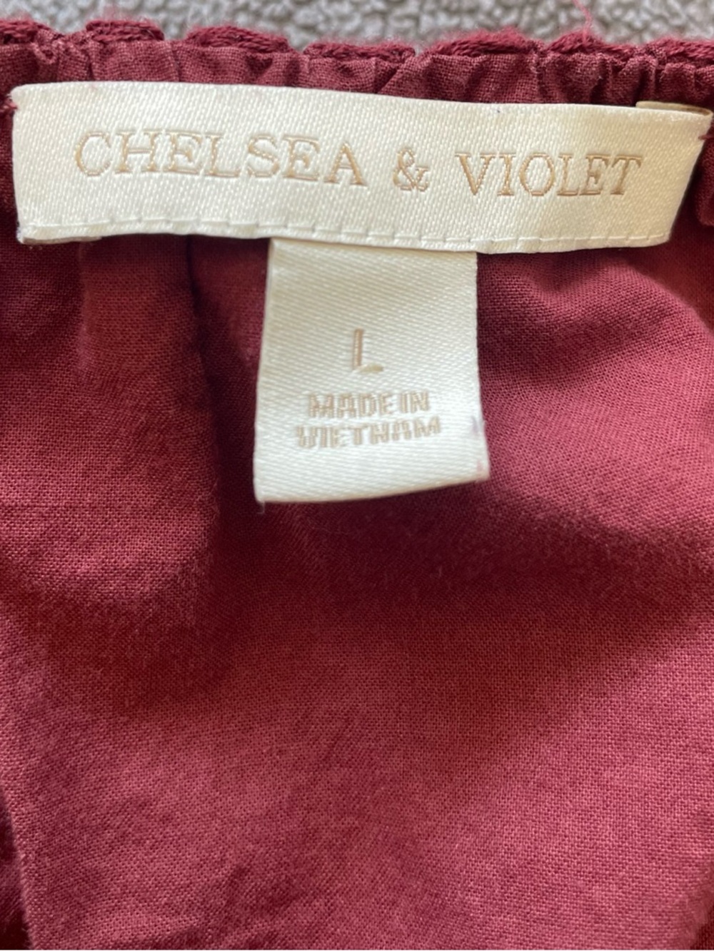 Chelsea & Violet Burgundy Swiss Dot Ruffle Midi Dress Size L (RUNS SMALL) - Picture 12 of 14